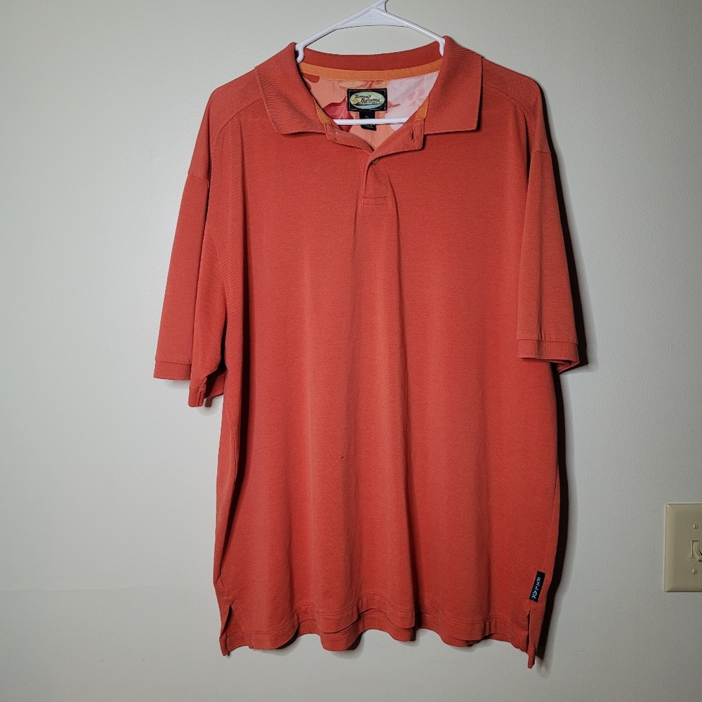 Tommy Bahama Polo relax Shirt Men XL dark orange Short Sleeve *small hole*